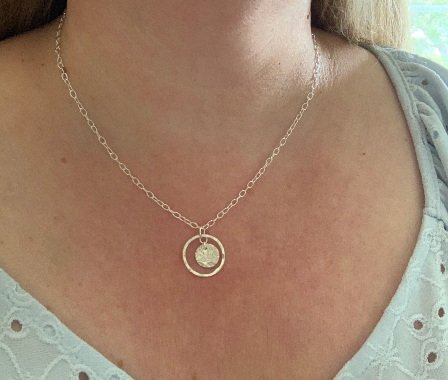 Sterling Silver Circle Drop Necklace