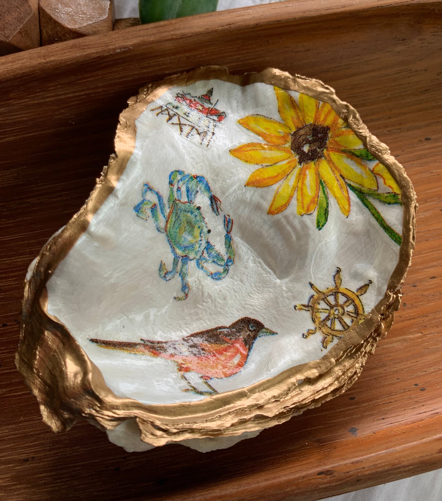 Decoupage Oyster Shell Dish: Maryland Theme