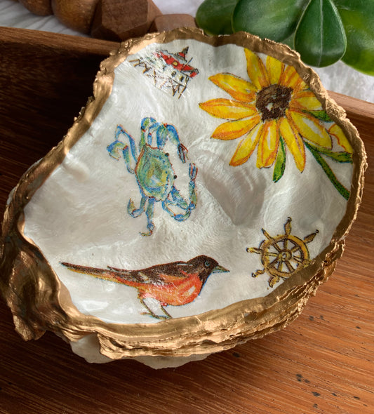 Decoupage Oyster Shell Dish: Maryland Theme