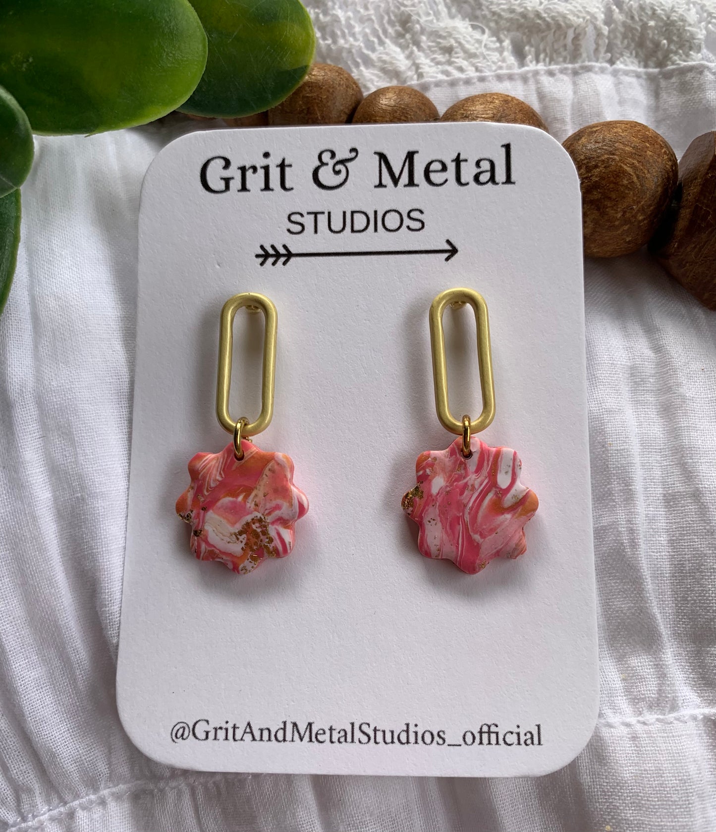 Pink & Gold Swirl Drop Earrings