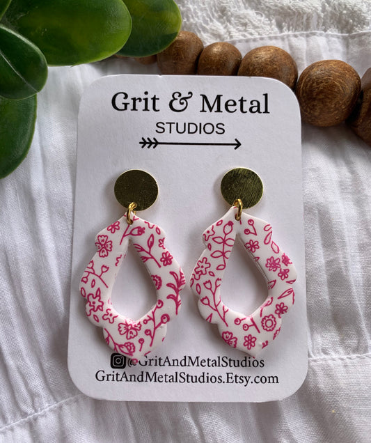 Fuchsia & White Floral Dangle Earrings