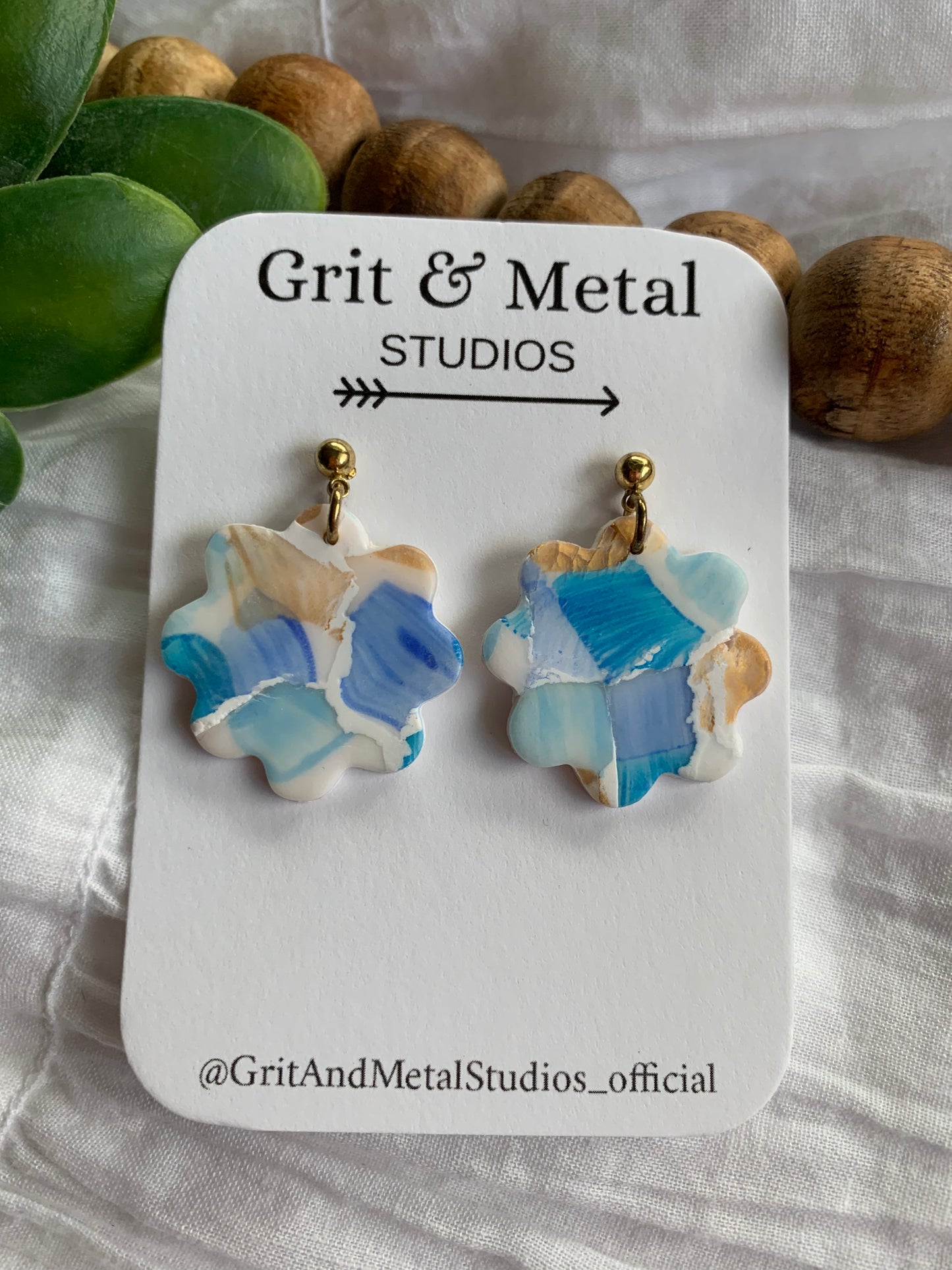 Blue watercolor style earrings