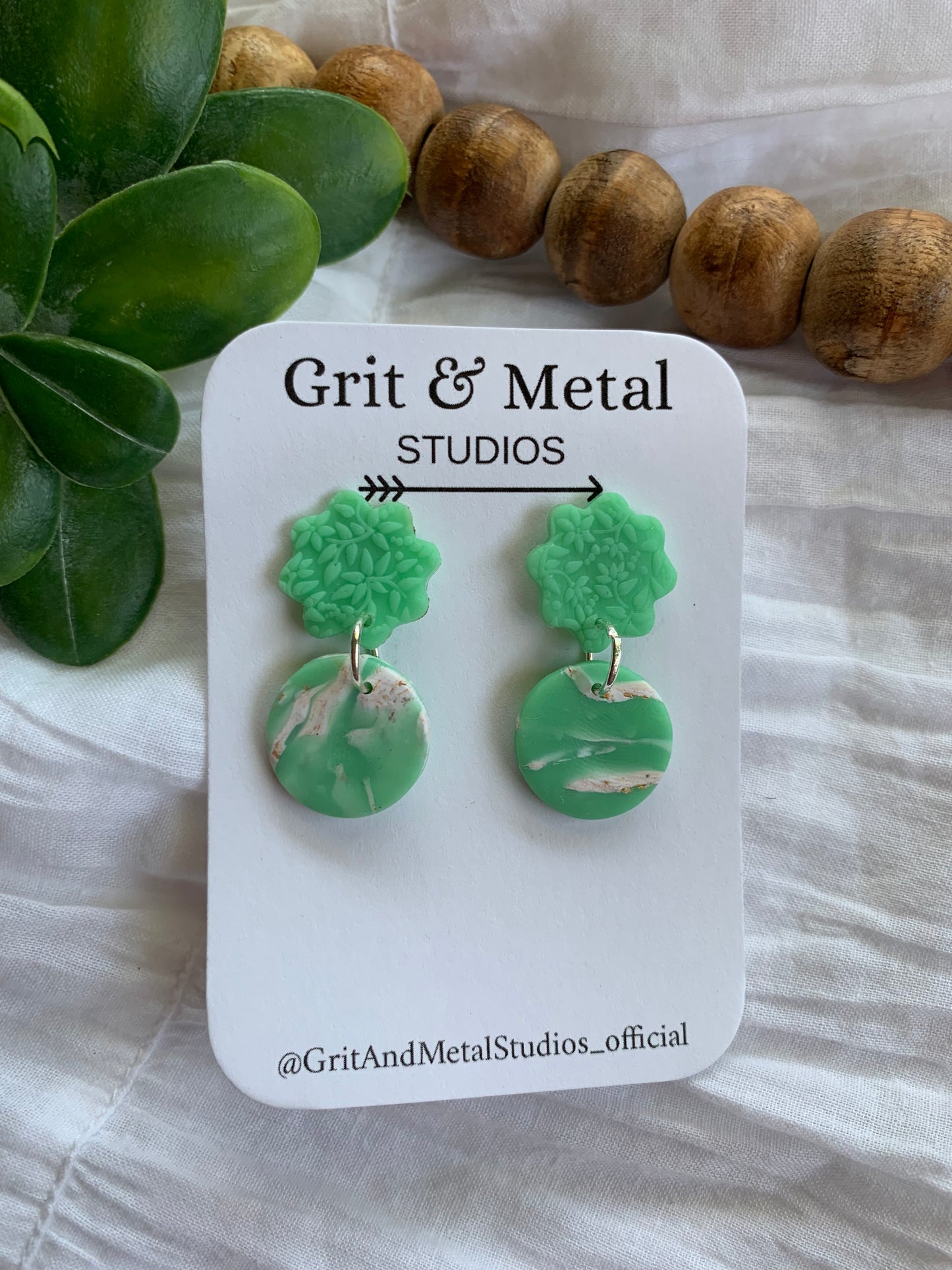 Mint green and white marble earrings