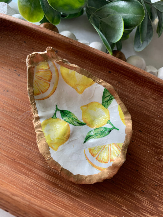 Decoupage Oyster Shell Dish: Lemon