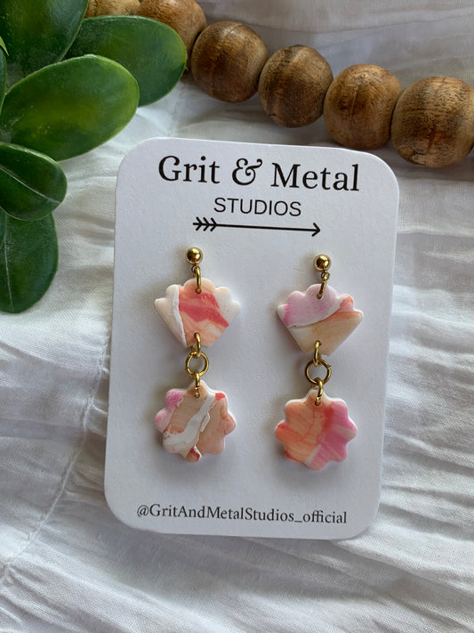 Pink and orange, Water color Pattern Earrings