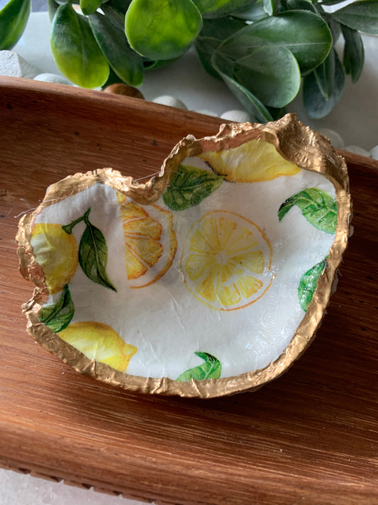 Decoupage Oyster Shell Dish: Lemon